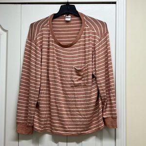 Striped Light Brown and White Women's Pajama Top